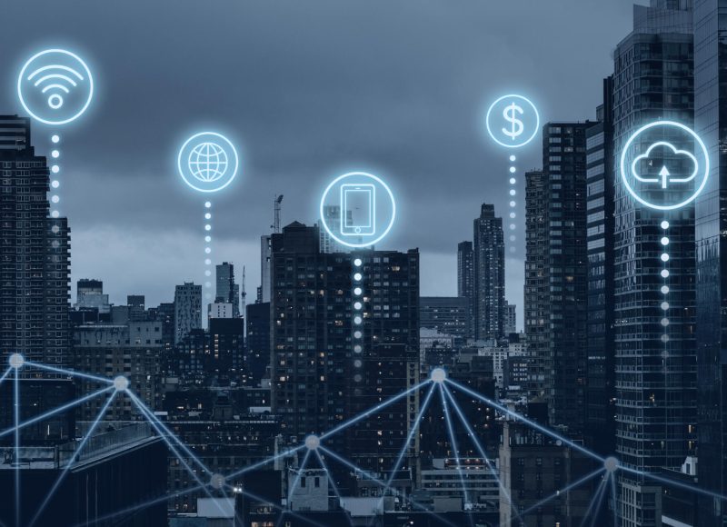 Futuristic smart city with 5G global network technology